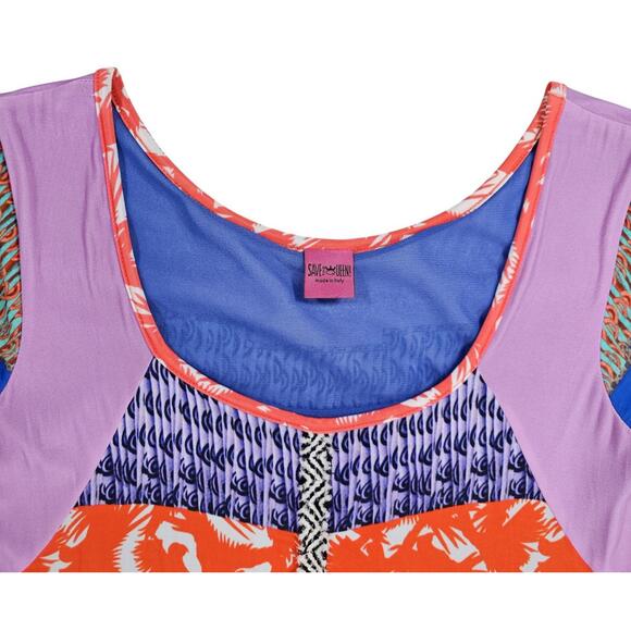 Y2K Vtg Save The Queen Italy Patchwork Knit Dress Multi Print Boho Small - Picture 6 of 11